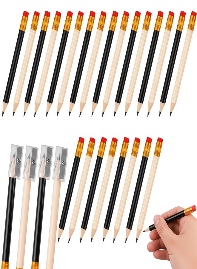 Notoke 28 Pcs Golf Pencils Bulk - 24 Pre-Sharpened Mini Pencils (12 Black + 12 Natural Wood) with 4 Acrylic Sharpeners | Baby Shower Bridal Shower Pencil & Mall Half Pencil - Image 1