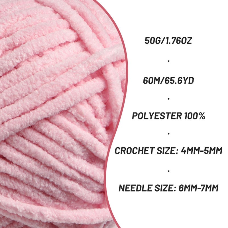 OMoiut Plush Chenille Chunky Crochet Yarn - Baby Yarn for Crocheting Soft - Velvet Yarns Knitting for Blankets Crafts - Fluffy Amigurumi Yarns 50g / 65.6yd (Pink) - Image 2