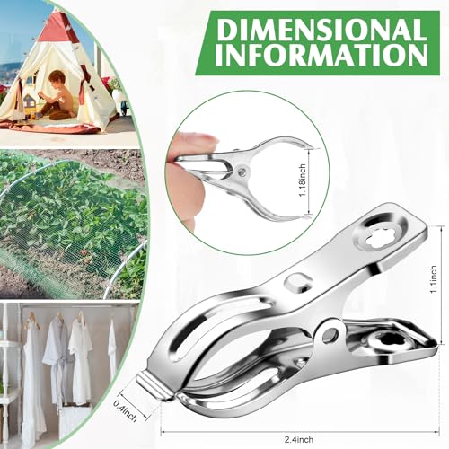 Mimorou 200 Pcs Garden Clips 2 Inch Stainless Steel Small Greenhouse Clamps for Netting Shade Cloth Clips Bulk Plant Metal Spring Clamps Grip for Garden Hoops PVC Plant Cover - Image 3