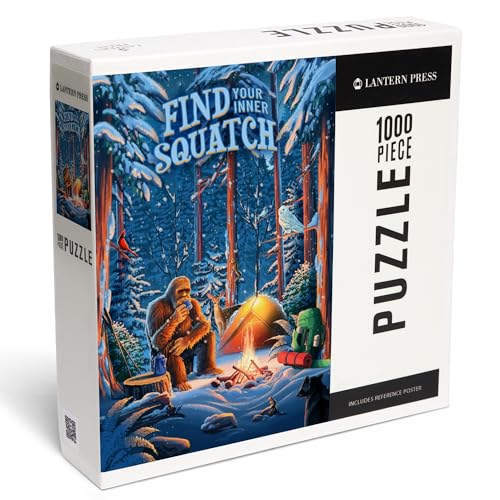 Lantern Press Find Your Inner Squatch Camping Bigfoot Sentiment 1000 Piece Jigsaw Puzzle for Adults Made in USA with Reference Poster - Image 1