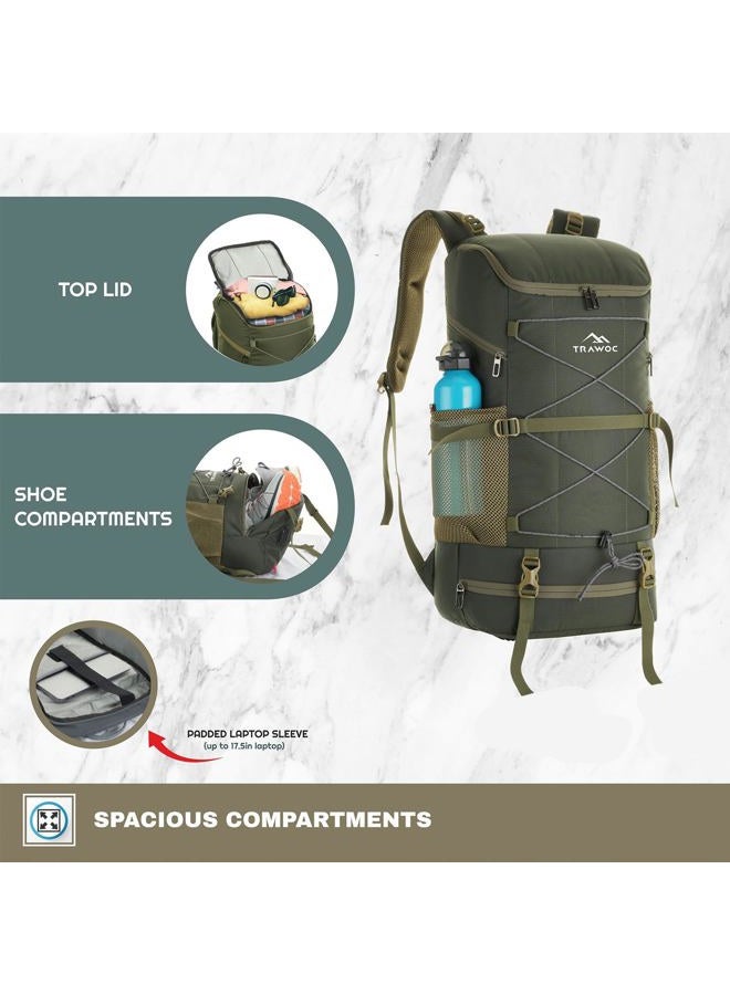 Trawoc STEALTH 40L Travel Backpack for Men and Women, 40 Litre Laptop Backpack with Rain Cover & Shoe Compartment, Casual Bag for trekking & Hiking, Hunter Green, SHK021 - Image 3