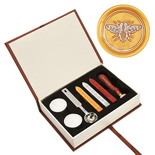 Yoption Wax Seal Stamp Kit Bee Sealing Stamp with Gold Red Silver Sealing Wax Sticks Gift Box Set for Invitations Cards Letters Gift Idea