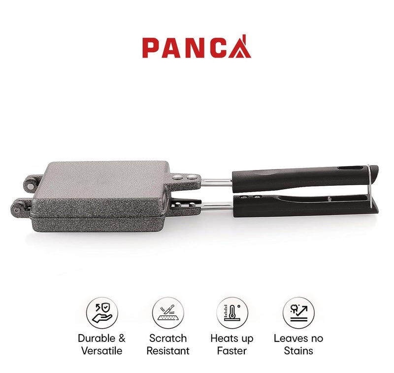 PANCA شواية بانكا غير لاصقة كبيرة تعمل بالغاز صانعة السندويشات مع مقابض باكليت وموقد غاز شواية ألمنيوم أسود - Image 3