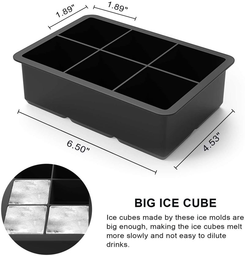 Luvina Ice Cube Trays Silicone, Large Square Ice Cube Molds for Whiskey, Reusable and BPA Free (Ice Cube Trays Square) BLACK (1) - Image 4