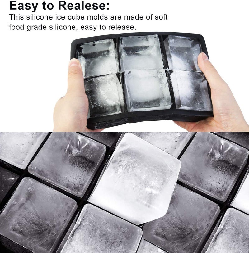 Luvina Ice Cube Trays Silicone, Large Square Ice Cube Molds for Whiskey, Reusable and BPA Free (Ice Cube Trays Square) BLACK (1) - Image 5