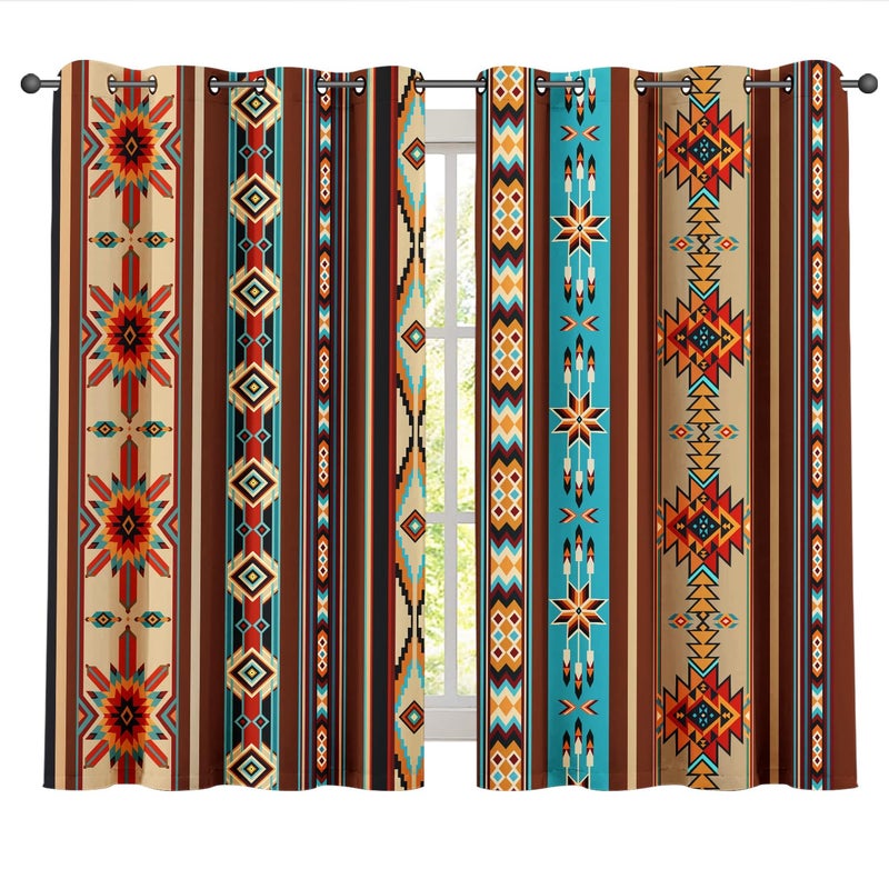 KLRIGR Curtains Darkening Blackout Curtains 42 x 63 inch 2 Panel Grommet Top Window for Bedroom and Living Room Southwestern Stripes