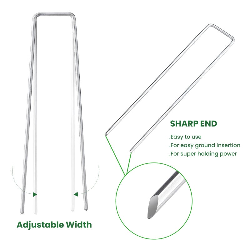 Sweecomb 6 Inches Heavy Duty Galvanized Steel Garden Stakes Staples Securing Pegs for Securing Weed Fabric Landscape Fabric Netting Ground Sheets and Fleece, Christmas Decoration, Accessories (10, Silver) - Image 3