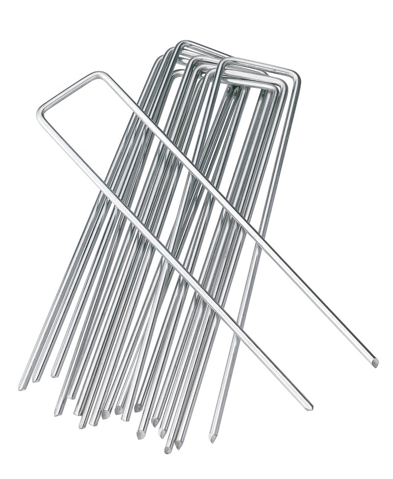 Sweecomb 6 Inches Heavy Duty Galvanized Steel Garden Stakes Staples Securing Pegs for Securing Weed Fabric Landscape Fabric Netting Ground Sheets and Fleece, Christmas Decoration, Accessories (10, Silver) - Image 1