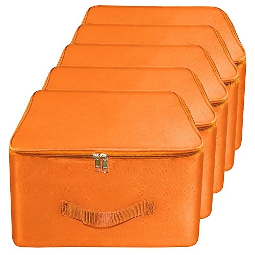 TULMAN 5 Pack Nylon Wardrobe Bag, 34L Underbed Storage, Moisture-Proof Saree Cover with Zipper Closure & Handle - Orange (38.1 x 25.4 x 35.5 cm), Clothes and Linen Storage Solution - Image 1