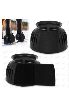 Horse Bell Boots, Overreach Boots for Horses, Durable Rubber Hoof Boot Pair for Horses, Bell Boot for Maximum Protection and Comfort for Turnout No Rub Design, Quick Wrap Hook and Loop (Black)