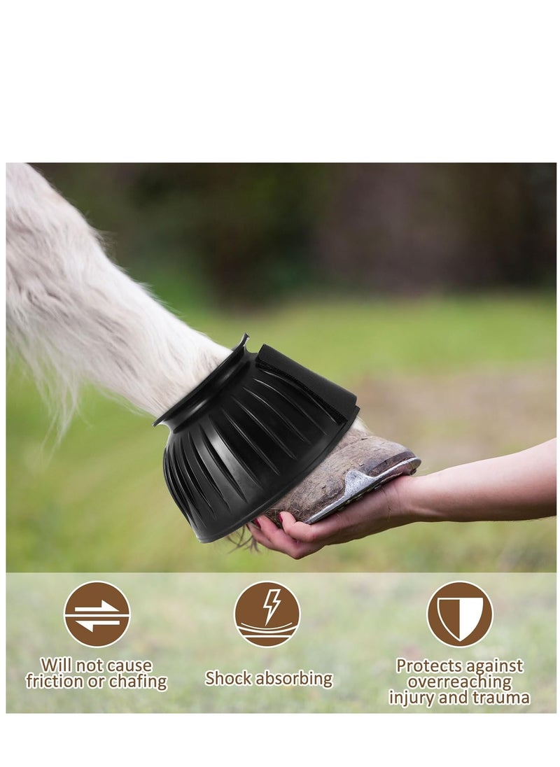 SYOSI - Horse Bell Boots, Overreach Boots for Horses, Durable Rubber Hoof Boot Pair for Horses, Bell Boot for Maximum Protection and Comfort for Turnout No Rub Design, Quick Wrap Hook and Loop (Black) - Image 1
