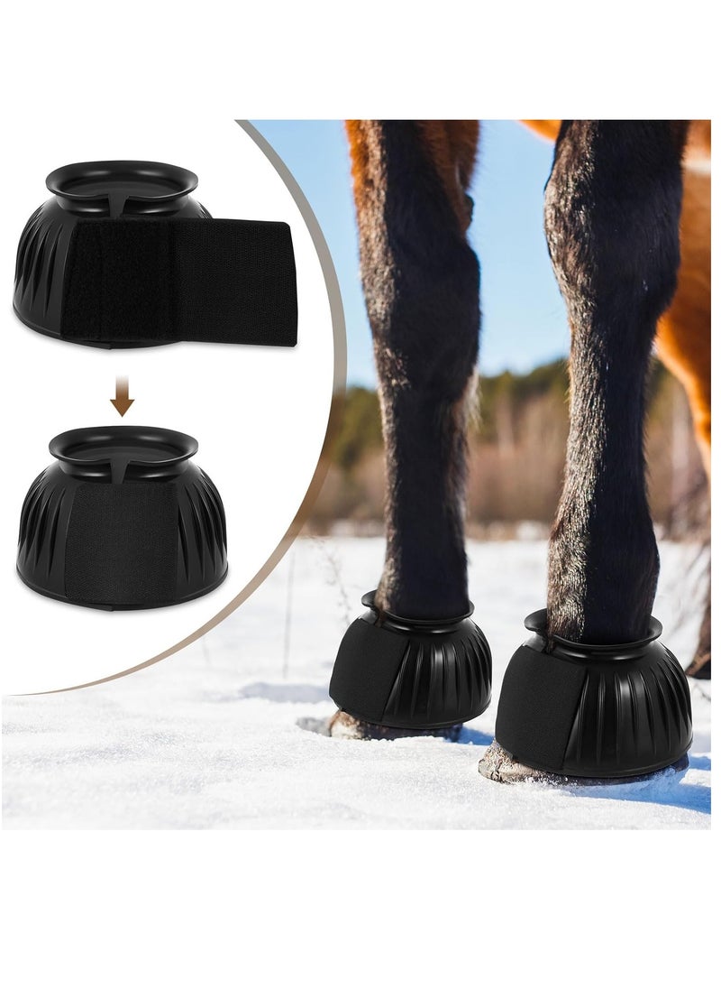 SYOSI - Horse Bell Boots, Overreach Boots for Horses, Durable Rubber Hoof Boot Pair for Horses, Bell Boot for Maximum Protection and Comfort for Turnout No Rub Design, Quick Wrap Hook and Loop (Black) - Image 1