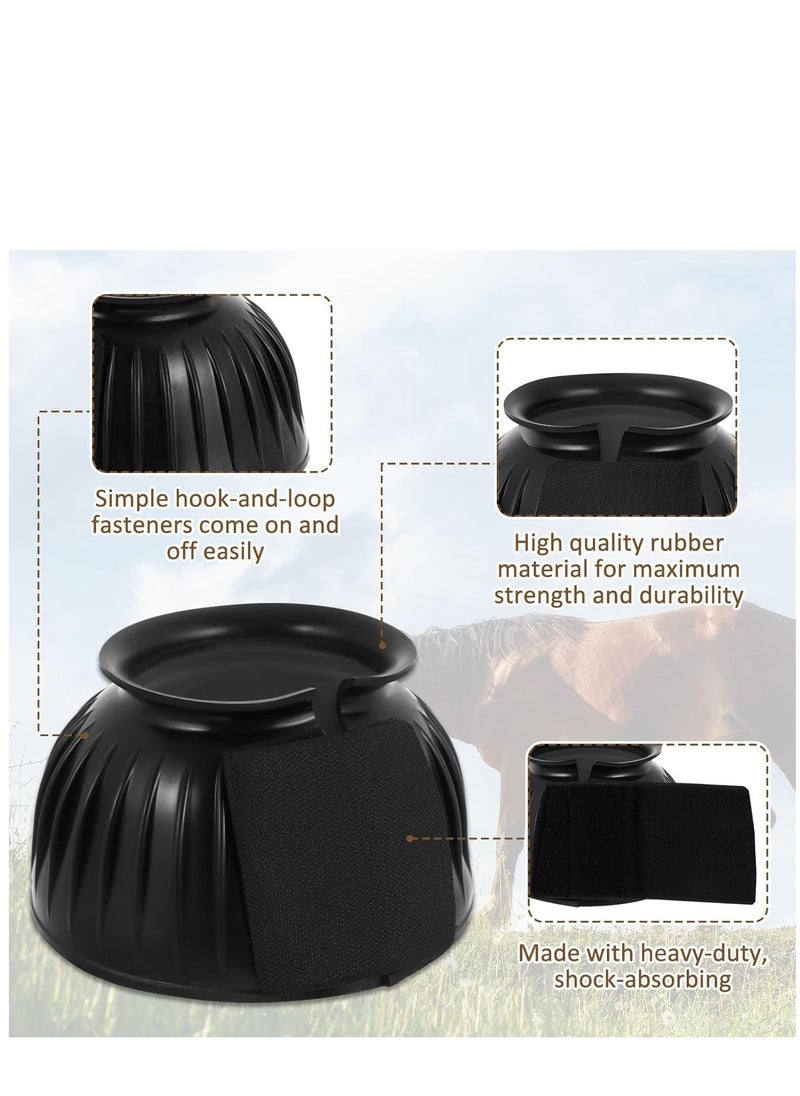 SYOSI - Horse Bell Boots, Overreach Boots for Horses, Durable Rubber Hoof Boot Pair for Horses, Bell Boot for Maximum Protection and Comfort for Turnout No Rub Design, Quick Wrap Hook and Loop (Black) - Image 1