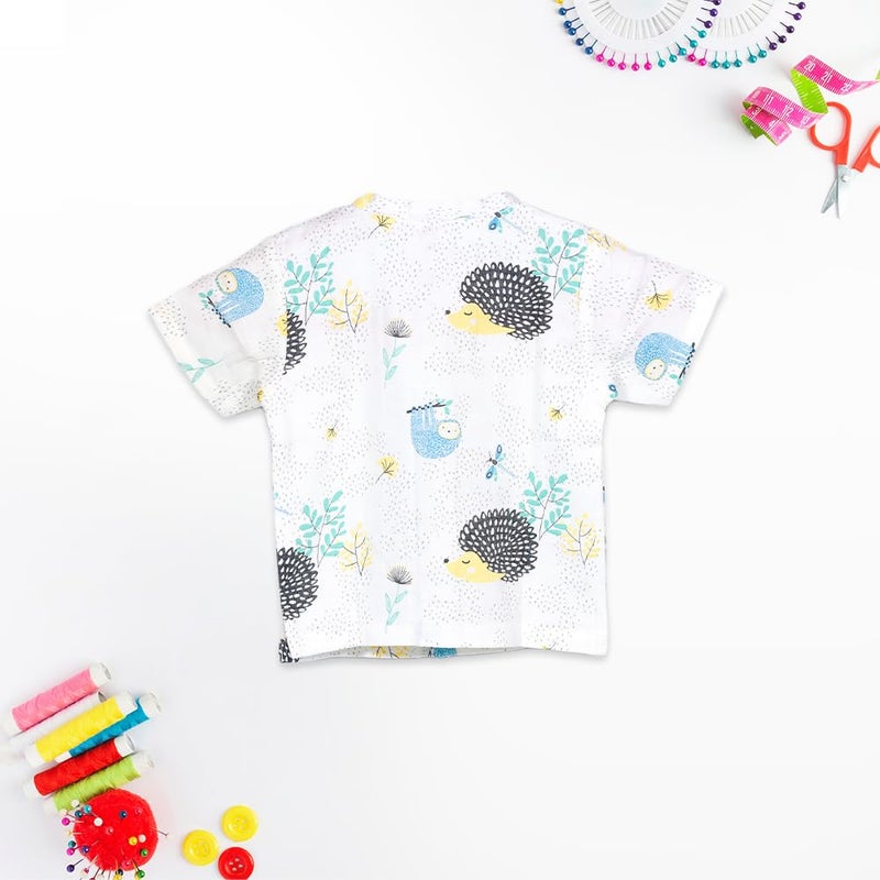 Ooka Baby Cotton Muslin Kids Lounge Set (Pack of 1) | Unisex Kids Top and Bottom | Pure Cotton Nightsuit | Hedgehog Print | 2-3 Years - Image 2