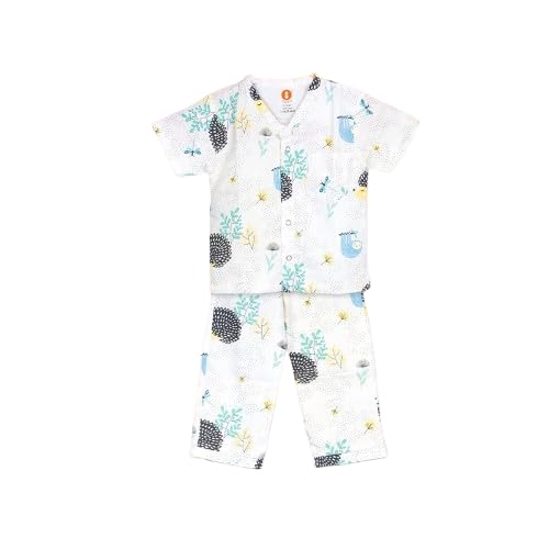 Ooka Baby Cotton Muslin Kids Lounge Set (Pack of 1) | Unisex Kids Top and Bottom | Pure Cotton Nightsuit | Hedgehog Print | 2-3 Years - Image 1