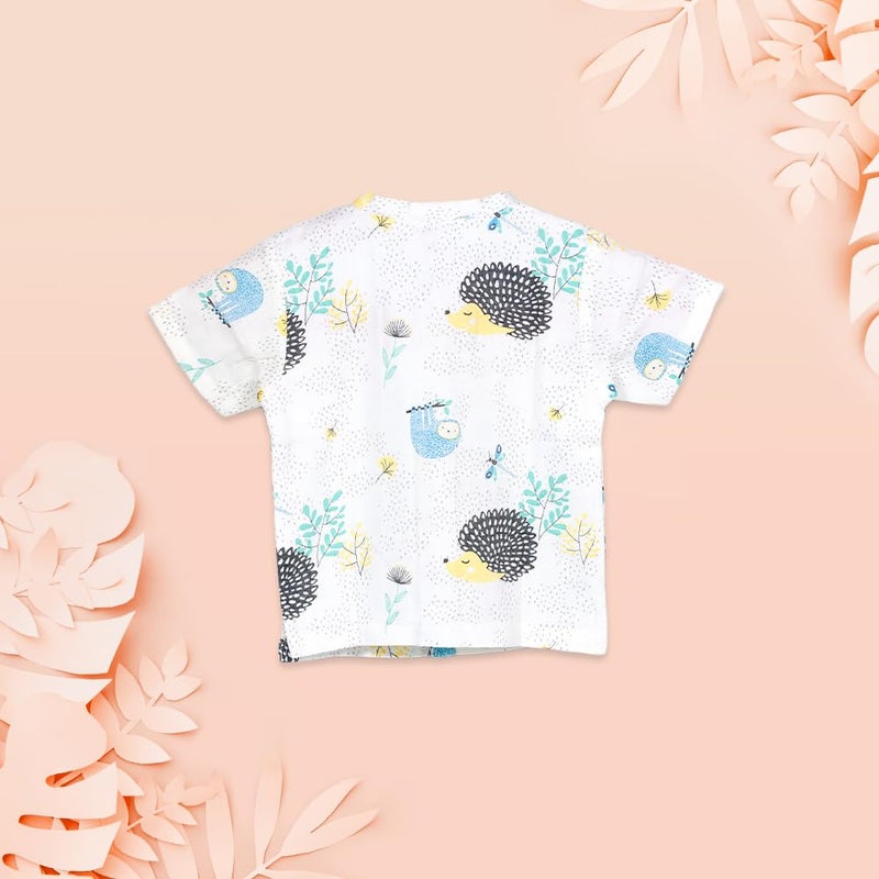 Ooka Baby Cotton Muslin Kids Lounge Set (Pack of 1) | Unisex Kids Top and Bottom | Pure Cotton Nightsuit | Hedgehog Print | 2-3 Years - Image 4