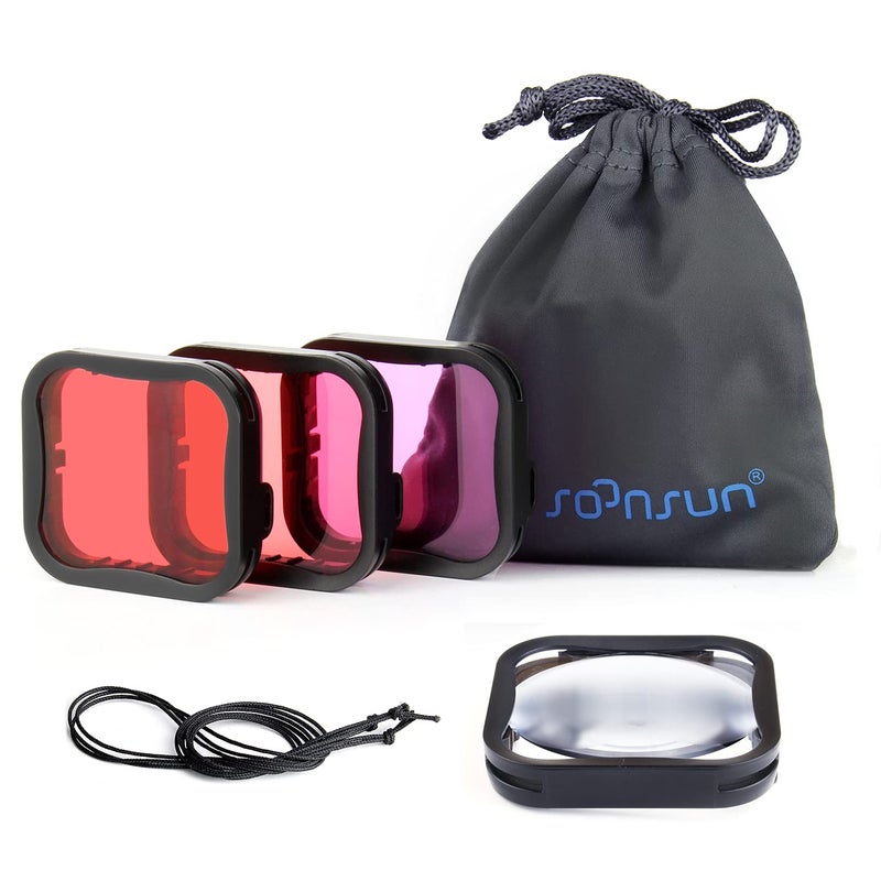 SOONSUN 4-Pack Dive Filter for GoPro Hero 5 6 7 Black Official Housing Case - Red, Light Red, Magenta, 5X Close-up Macro Filters - Color Correction for Various Underwater Video Photography Conditions - Image 1