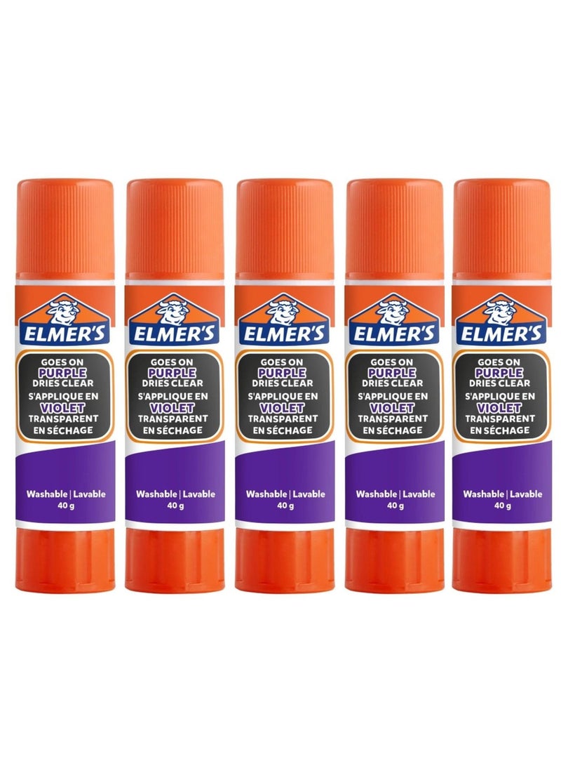 ELMER'S 5-Piece Disappearing Purple Glue Sticks 40gm Content - Image 1