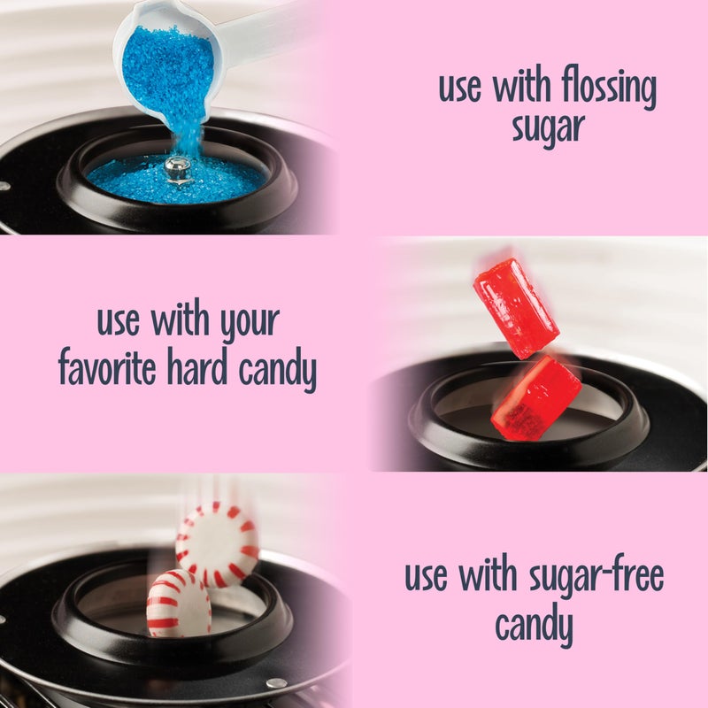 Nostalgia Vintage Hard and Sugar Free Candy Countertop Cotton Candy Maker, Includes 2 Reusable Cones And Sugar Scoop - Pink - Image 5