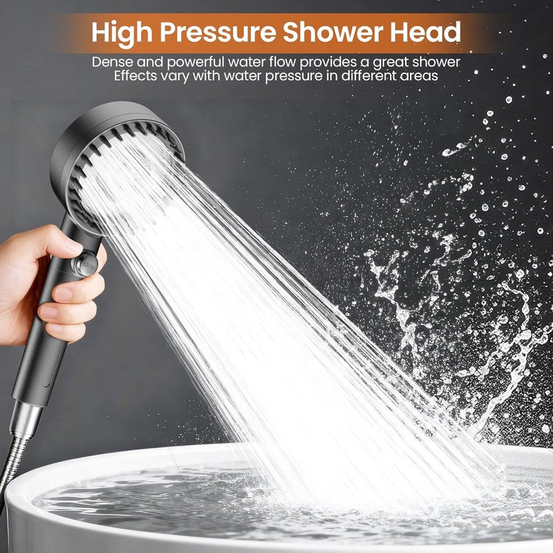 FEELSO Hard Water Filter Shower Head High Pressure with 1.5m Hose Silver | 3+1 Spray Jet Modes Handheld Massage Shower Head with 15 Stage Filter for Residual Chlorine Remove & Reduce Dry Itchy Skin - Image 5