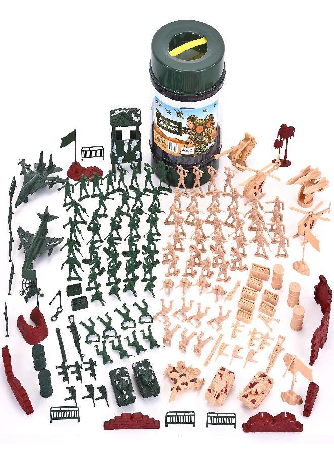 JOYIN JOYIN 164 Piece Military Soldier Playset Army Men Play Bucket Army Action Figures Battle Group Deluxe Military Playset with Army Men, Aircrafts, Helicopters, Tanks with Bucket  - Image 1