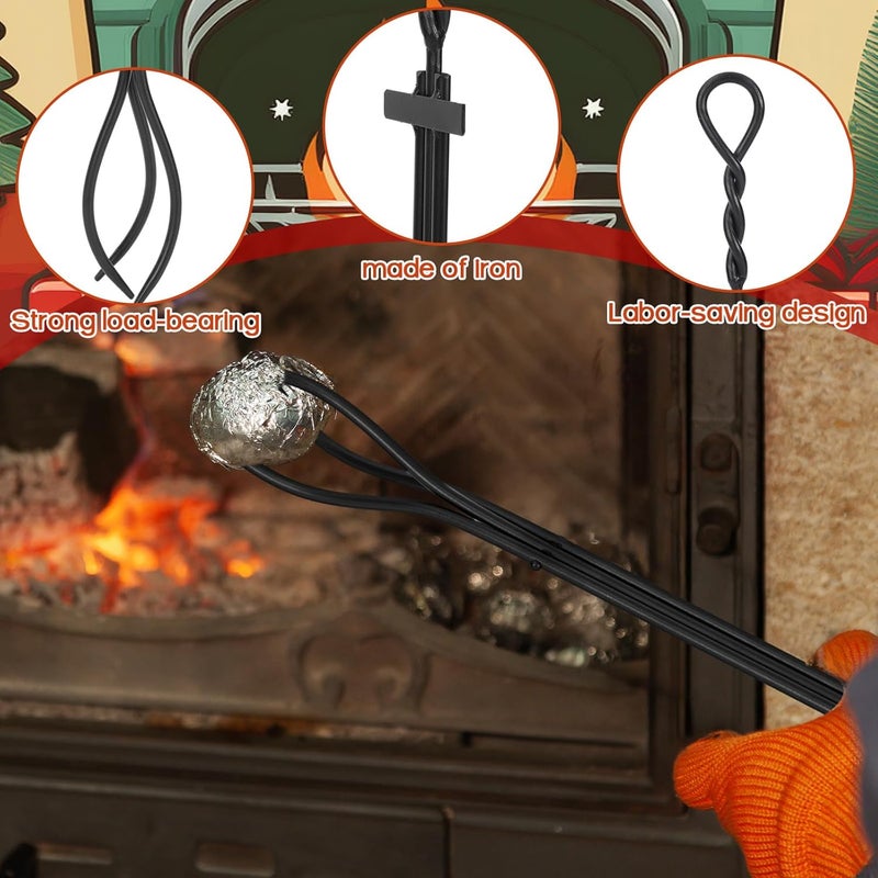إسكدنيا 28-inch Fireplace Tongs 3-prong Rustproof Log Grabber Tool to Securely Grip and Safely Move Wood for Campfire, Fire Pit, Indoor/outdoor Use, Durable Cast Iron Construction - Image 3