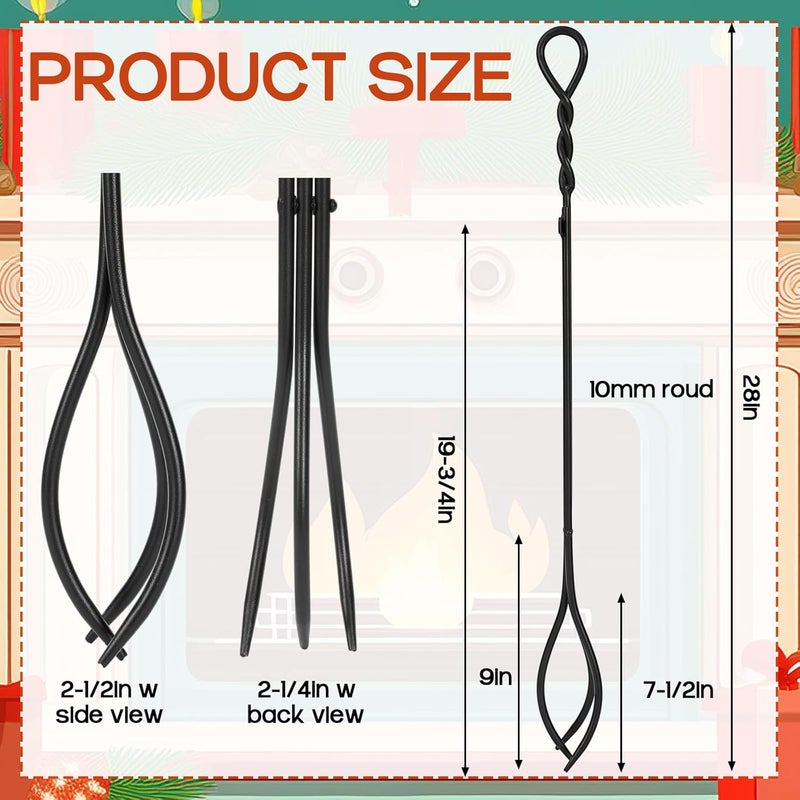 إسكدنيا 28-inch Fireplace Tongs 3-prong Rustproof Log Grabber Tool to Securely Grip and Safely Move Wood for Campfire, Fire Pit, Indoor/outdoor Use, Durable Cast Iron Construction - Image 2
