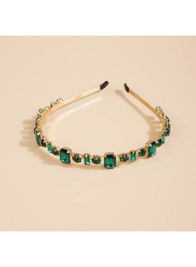 Wiwpar Rhinestone Headbands For Women Girls Elastic Rhinestone Thin Head Bands Vintage Headband Hair Hoop Hair Accessories (Green) - Image 5