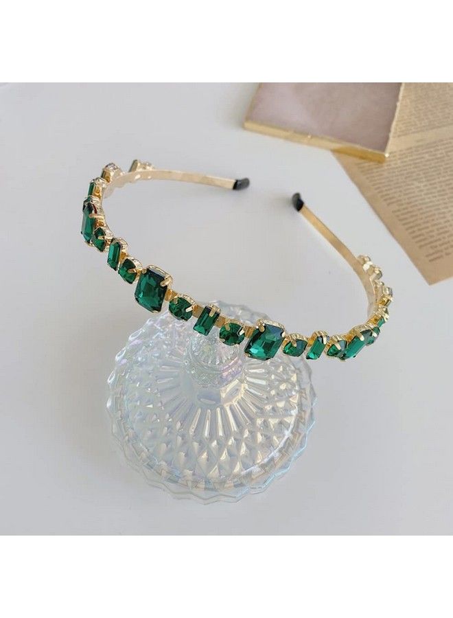 Wiwpar Rhinestone Headbands For Women Girls Elastic Rhinestone Thin Head Bands Vintage Headband Hair Hoop Hair Accessories (Green) - Image 3