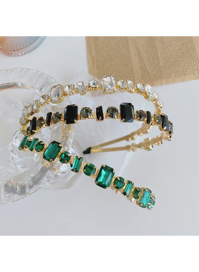 Wiwpar Rhinestone Headbands For Women Girls Elastic Rhinestone Thin Head Bands Vintage Headband Hair Hoop Hair Accessories (Green) - Image 2