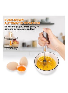 SYOSI 3 Pcs Hand Push Whisk Semi Automatic Egg Stainless Steel For Home Blending Whisking Beating Stirring 14in 12in and 10in  - Image 2