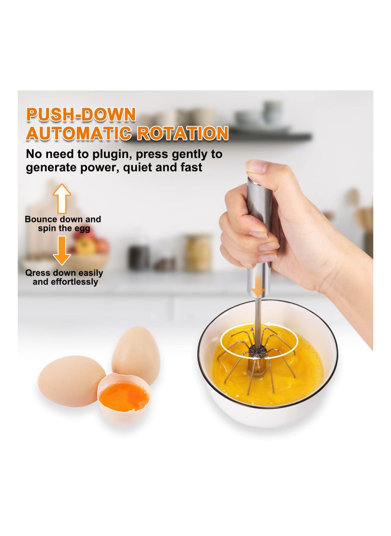 SYOSI 3 Pcs Hand Push Whisk Semi Automatic Egg Stainless Steel For Home Blending Whisking Beating Stirring 14in 12in and 10in  - Image 2