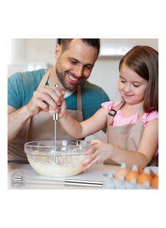 SYOSI 3 Pcs Hand Push Whisk Semi Automatic Egg Stainless Steel For Home Blending Whisking Beating Stirring 14in 12in and 10in  - Image 4
