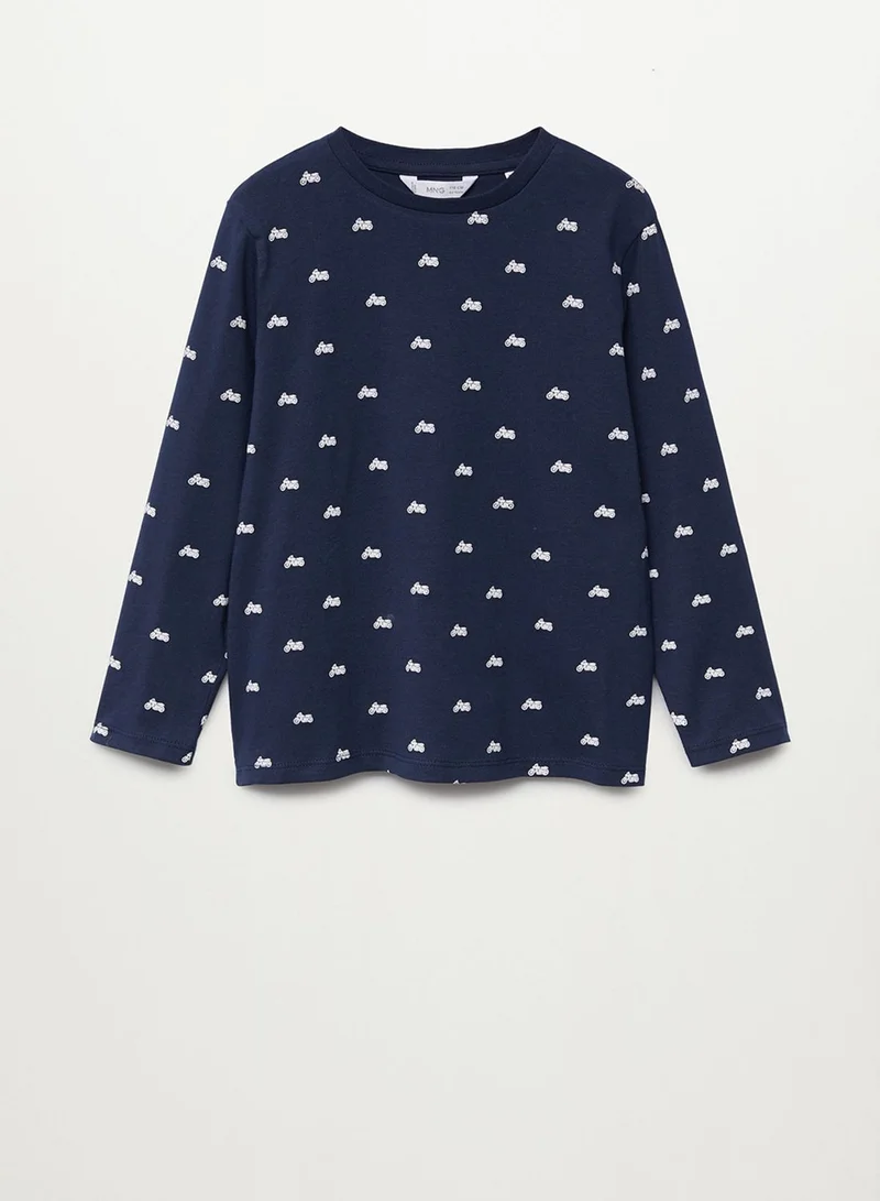 MANGO Kids Bike Print Round Neck T-Shirt With Pyjama Set