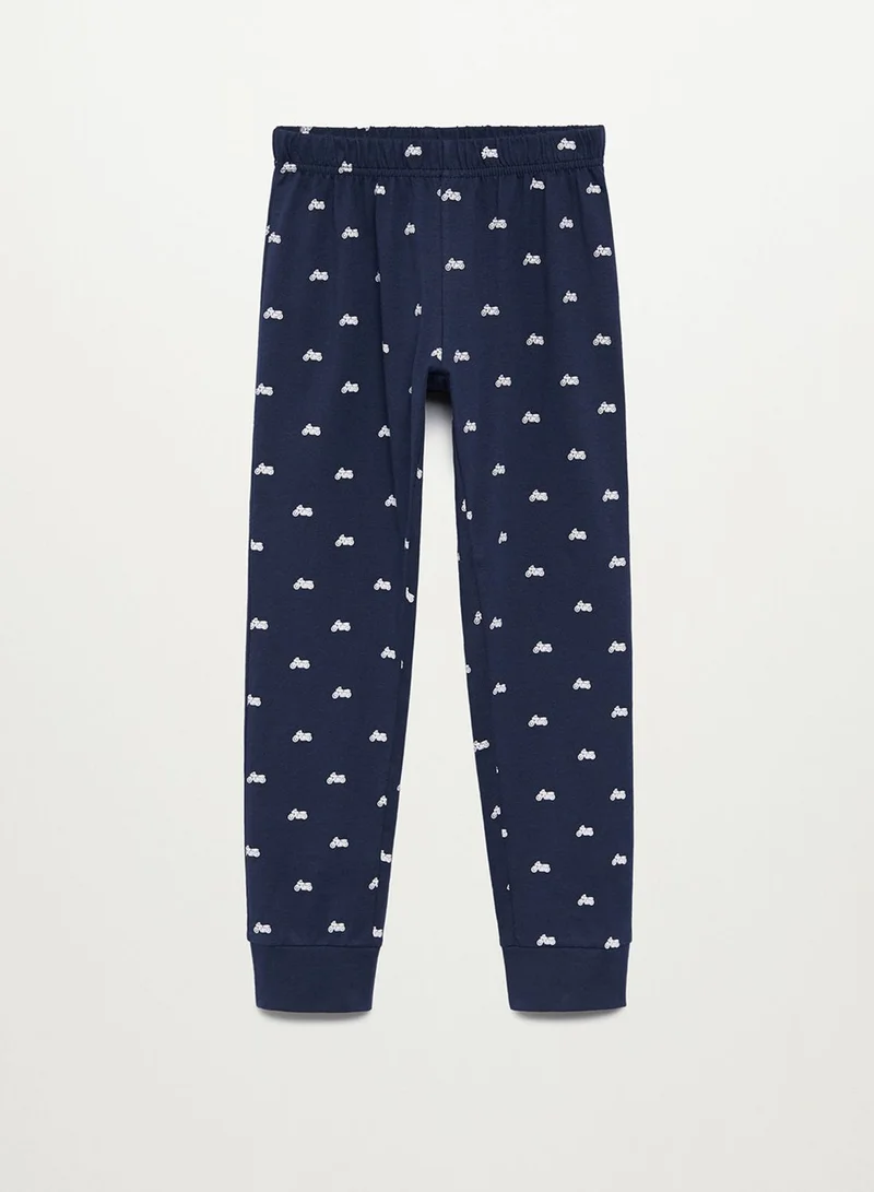 MANGO Kids Bike Print Round Neck T-Shirt With Pyjama Set