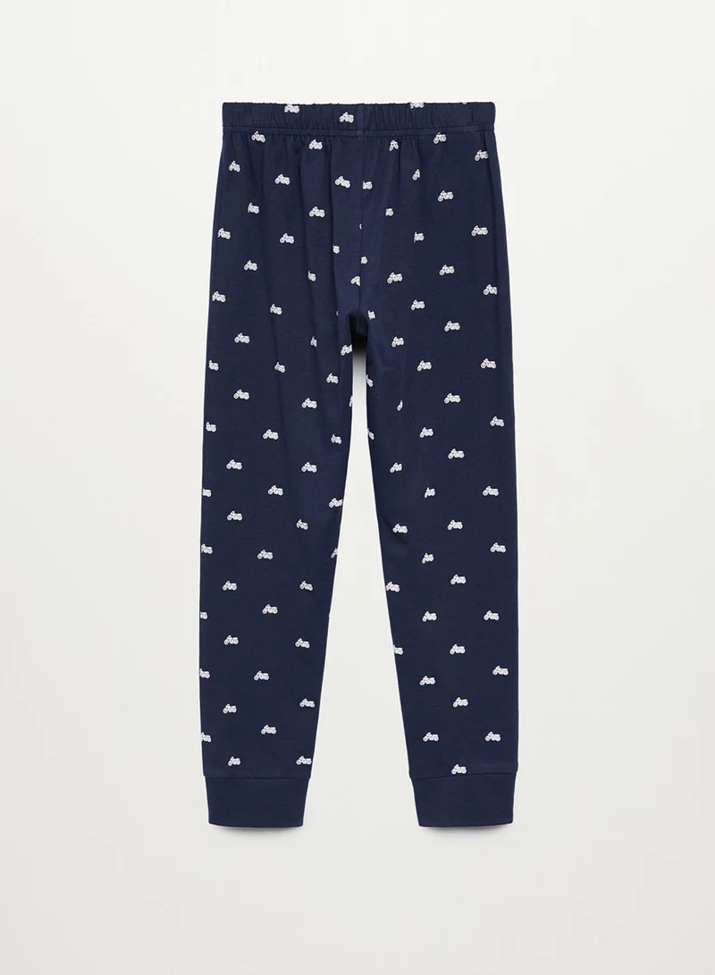 MANGO Kids Bike Print Round Neck T-Shirt With Pyjama Set