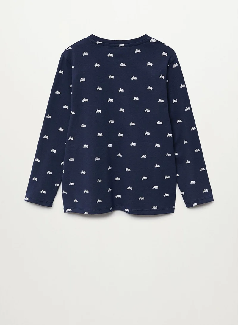 MANGO Kids Bike Print Round Neck T-Shirt With Pyjama Set