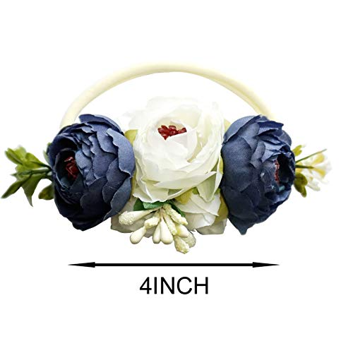 BGFKS Baby Girl Tutu Dress Elegant Lace Pom Pom Flutter Sleeve with Flower Headband Set(Navy,6 Months) - Image 2
