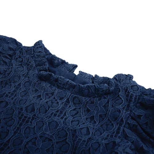 BGFKS Baby Girl Tutu Dress Elegant Lace Pom Pom Flutter Sleeve with Flower Headband Set(Navy,6 Months) - Image 4