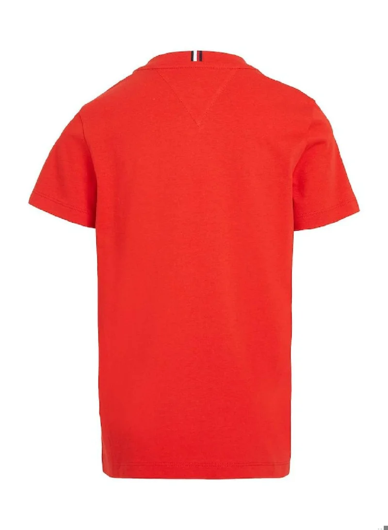 TOMMY HILFIGER Boys' Script Logo Short Sleeves T-Shirt - Cotton, Red