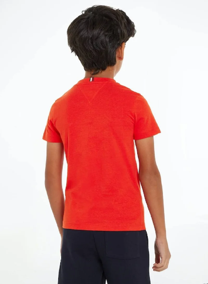 TOMMY HILFIGER Boys' Script Logo Short Sleeves T-Shirt - Cotton, Red