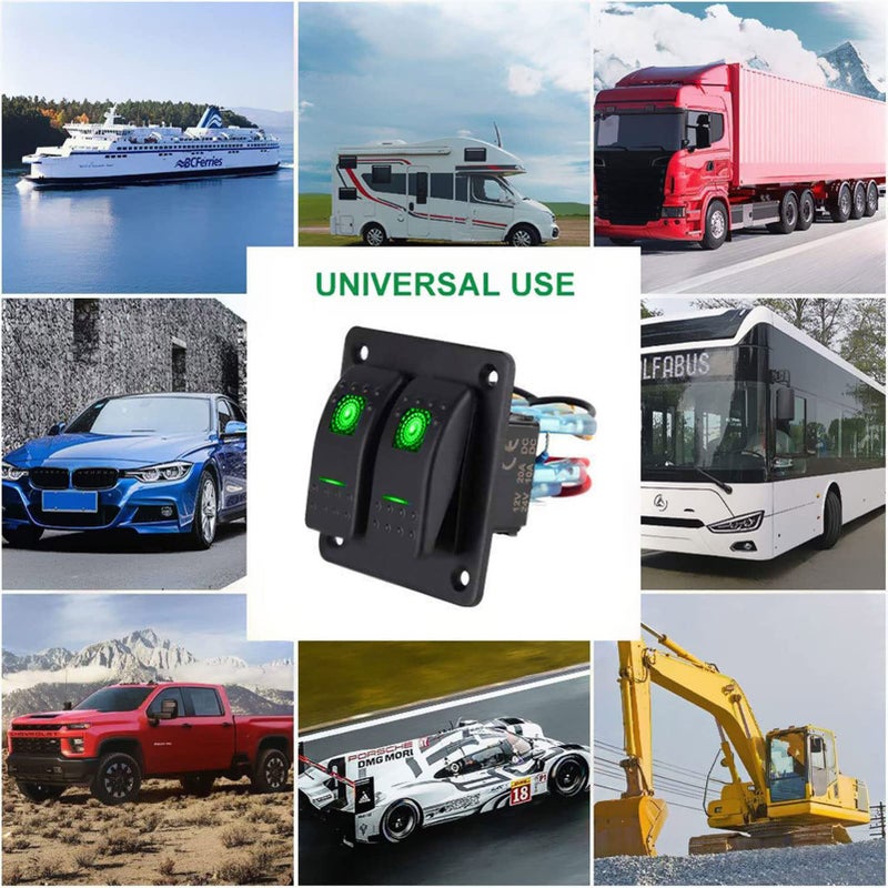 Green LED Rocker Switch Panel Universal 12V 24V For Car Truck Boat Bus - Image 4