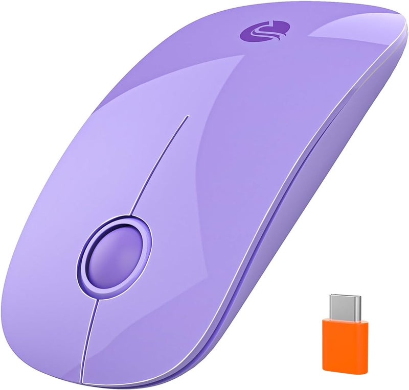 RAPIQUE Type C Wireless Mouse for USB-C Devices, Slim Silent Mouse with USB-C Receiver, 800/1200/1600 DPI, AA Battery Powered, Portable 2.4GHz Wireless Mouse for MacBook, iPad Pro, Laptop – Purple - Image 1