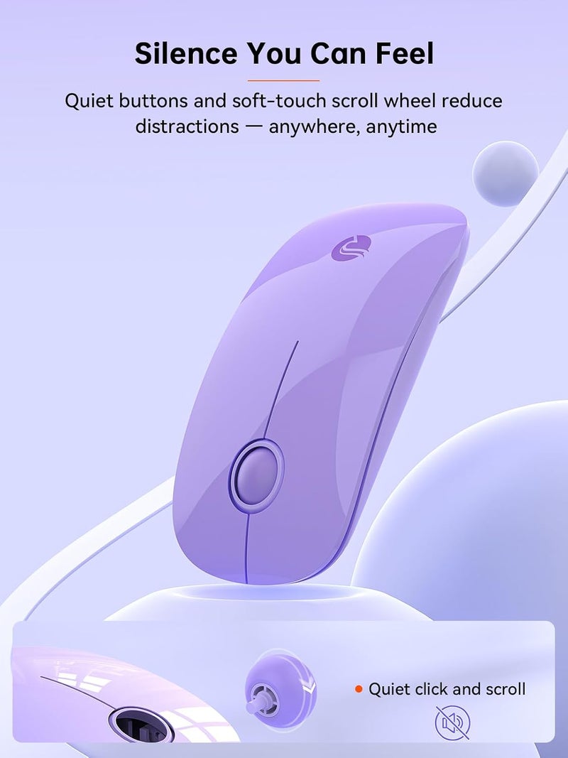 RAPIQUE Type C Wireless Mouse for USB-C Devices, Slim Silent Mouse with USB-C Receiver, 800/1200/1600 DPI, AA Battery Powered, Portable 2.4GHz Wireless Mouse for MacBook, iPad Pro, Laptop – Purple - Image 4