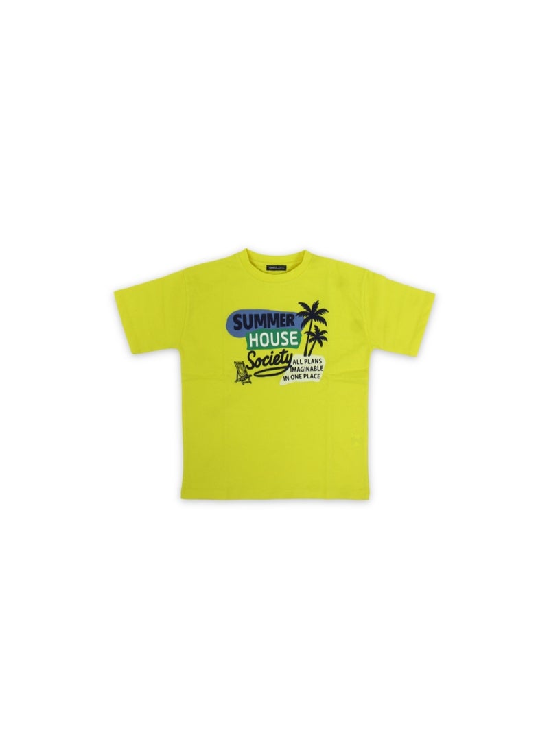 Pompelo Boys Cotton T-Shirt – Yellow with "Summer House Society" Print - Image 1