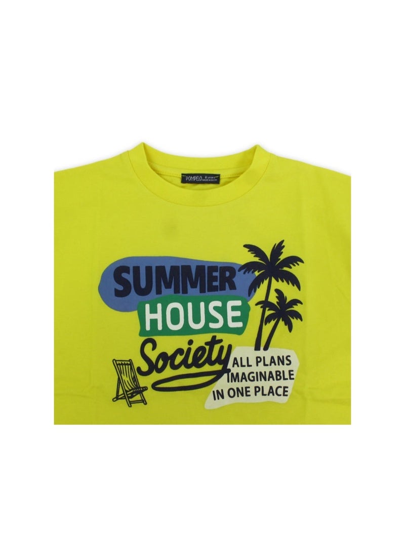 Pompelo Boys Cotton T-Shirt – Yellow with "Summer House Society" Print - Image 3