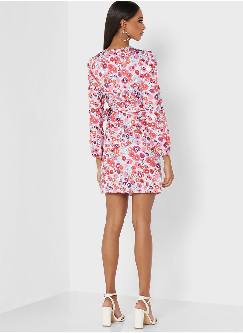 ELLA - Printed Gathered Detail Dress - Image 1