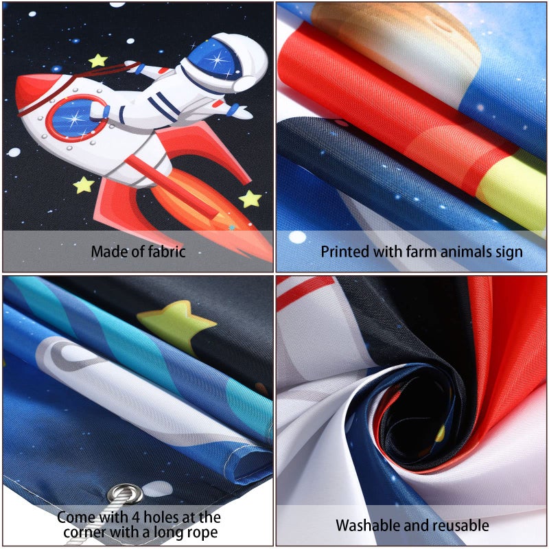 Tatuo زينة عيد ميلاد الفضاء من تاتيو - لوازم حفلات عيد الميلاد 59 × 39 بوصة - لافتة خلفية لصور الفضاء مع وجه رائد فضاء وصورة كوكب للأطفال - Image 3