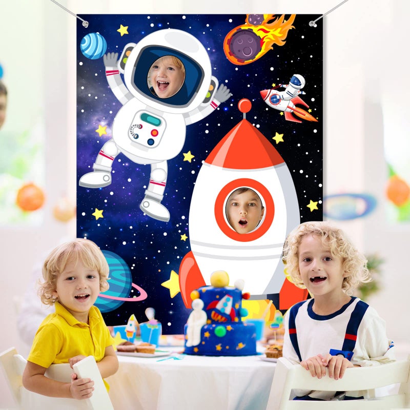 Tatuo زينة عيد ميلاد الفضاء من تاتيو - لوازم حفلات عيد الميلاد 59 × 39 بوصة - لافتة خلفية لصور الفضاء مع وجه رائد فضاء وصورة كوكب للأطفال - Image 5