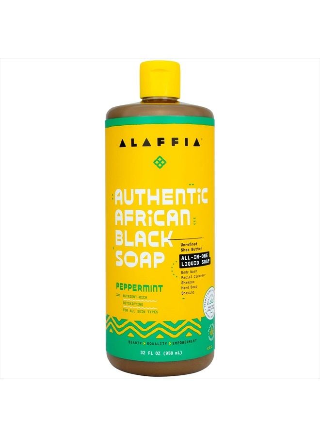 Alaffia Skin Care, Authentic African Black Soap, All in One Liquid Soap, Moisturizing Face Wash, Sensitive Skin Body Wash, Shampoo, Shaving Soap, Shea Butter, Peppermint, 32 Fl Oz - Image 1